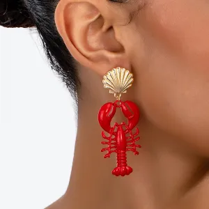 Wholesale Marine Life Series Red Lacquered Lobster Metal Shell Earrings