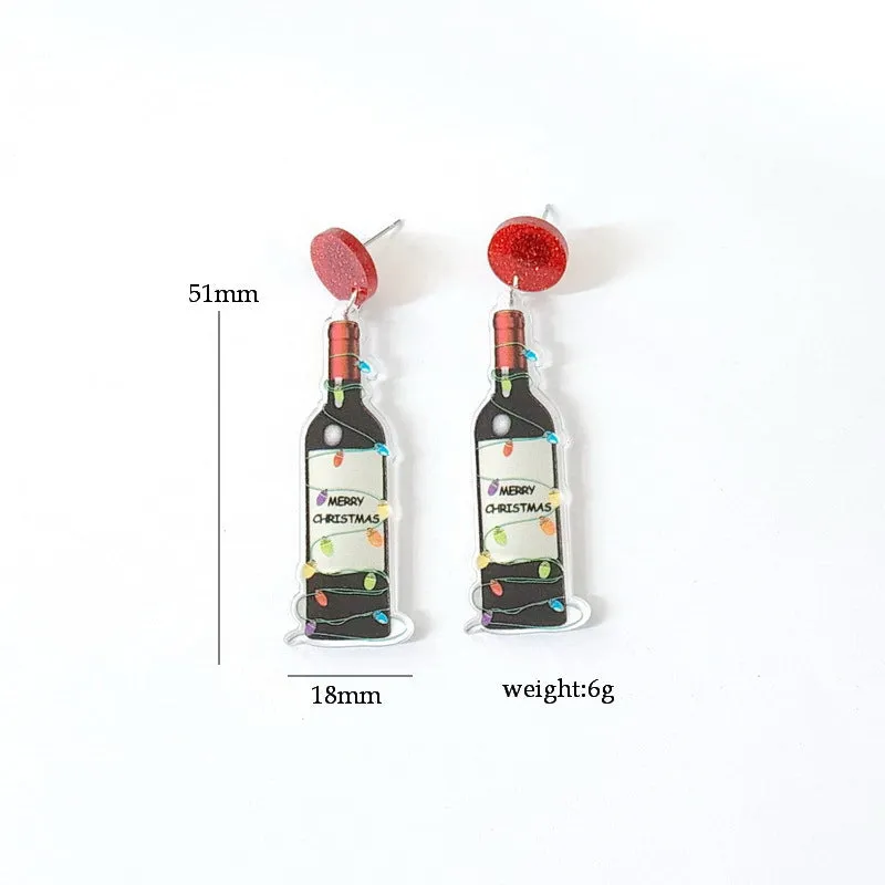 Wholesale Merry Christmas Christmas Socks Sloth Red Wine Bottle Wine Glass Earrings
