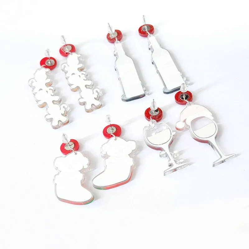 Wholesale Merry Christmas Christmas Socks Sloth Red Wine Bottle Wine Glass Earrings
