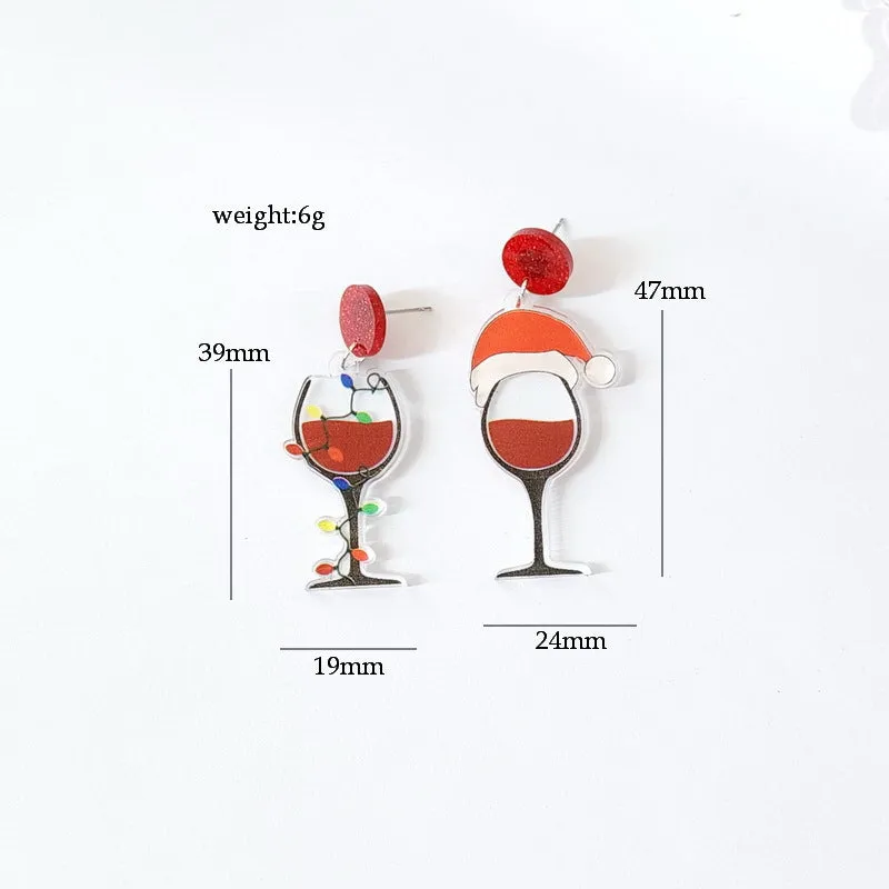 Wholesale Merry Christmas Christmas Socks Sloth Red Wine Bottle Wine Glass Earrings