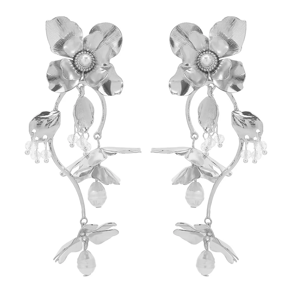 Wholesale Metal Everlasting Flower Retro Exaggerated Alloy Inlaid Pearl Earrings