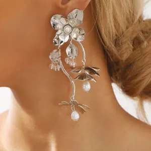 Wholesale Metal Everlasting Flower Retro Exaggerated Alloy Inlaid Pearl Earrings
