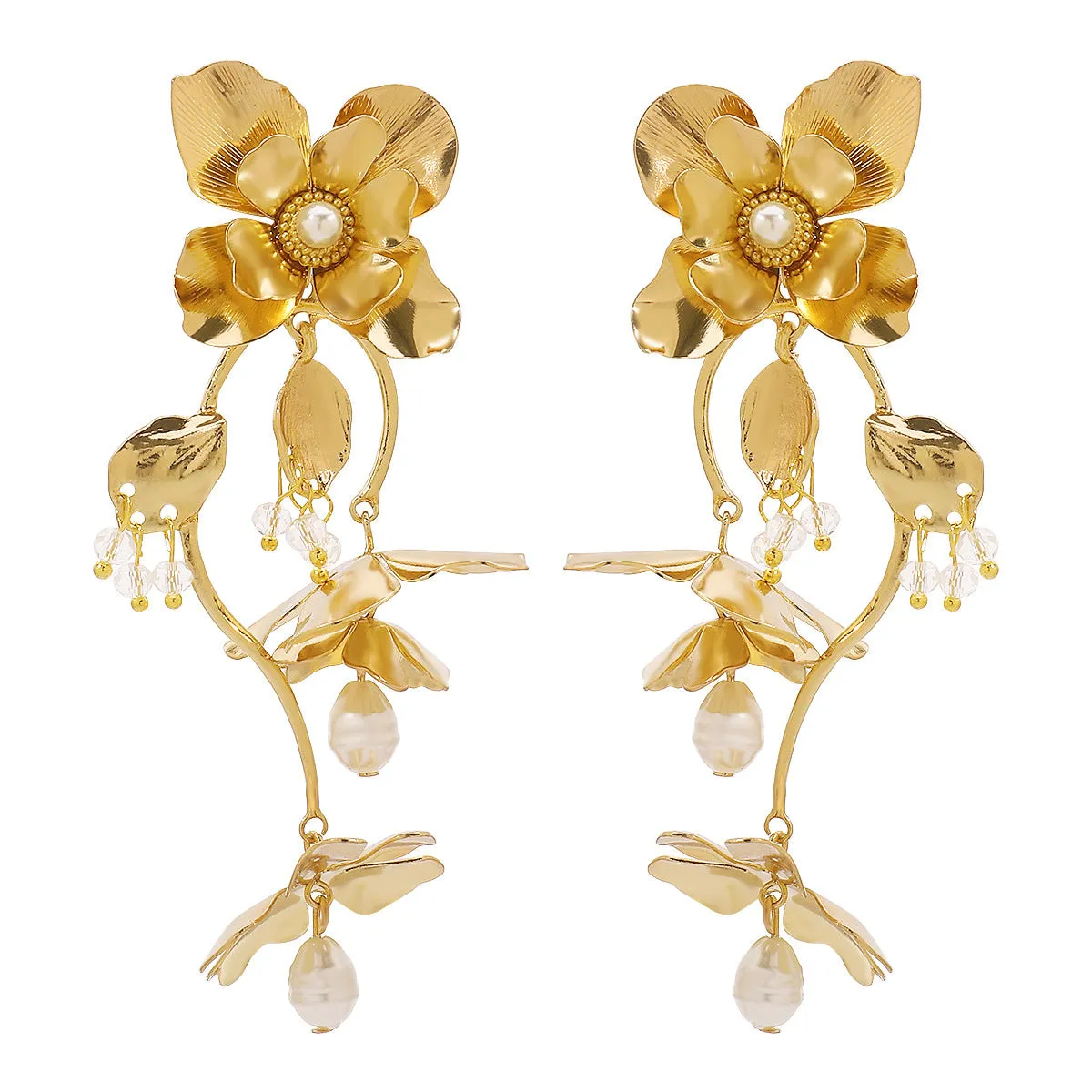 Wholesale Metal Everlasting Flower Retro Exaggerated Alloy Inlaid Pearl Earrings