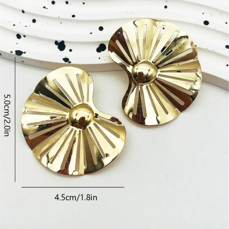 Wholesale Metal Fashion Personality Light Luxury Atmosphere Versatile Geometric Lotus Leaf Shaped Hollow Tassel Earrings