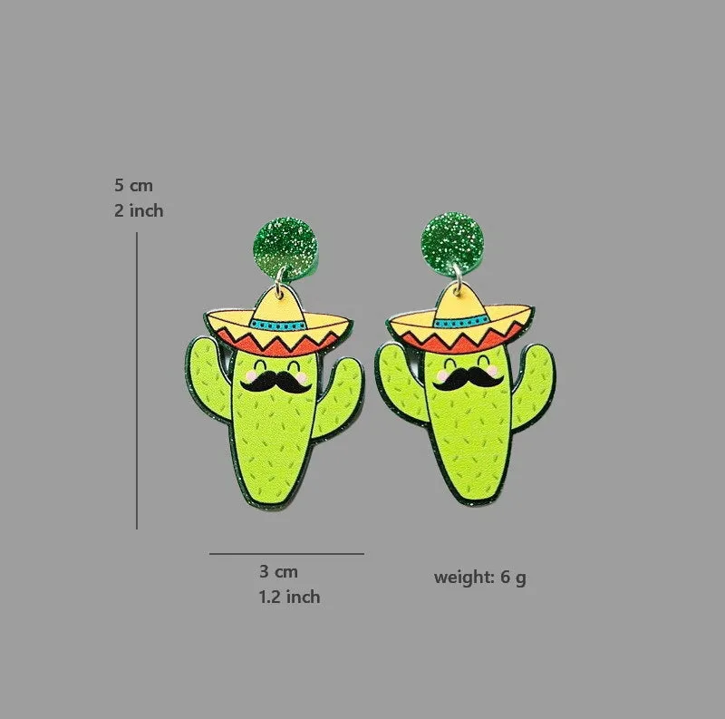 Wholesale Mexican Carnival May 5th Guitar Horse Hat Wine Bottle Violin Goblin Cactus Earrings