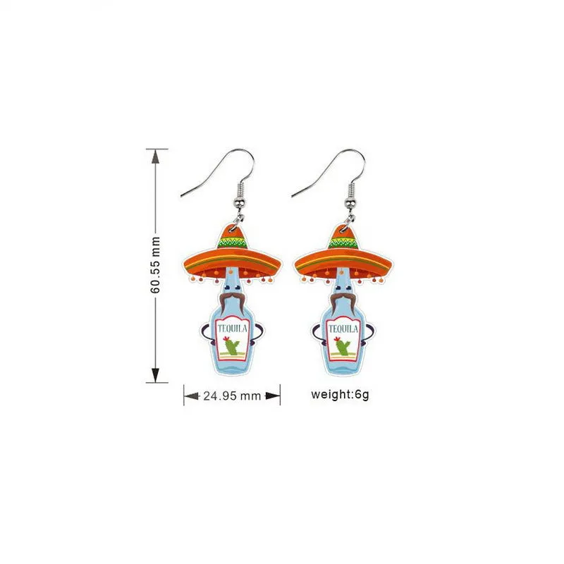 Wholesale Mexican May 5th Carnival Chili Rainbow Horse Wine Hat Skull Avocado Acrylic Earrings
