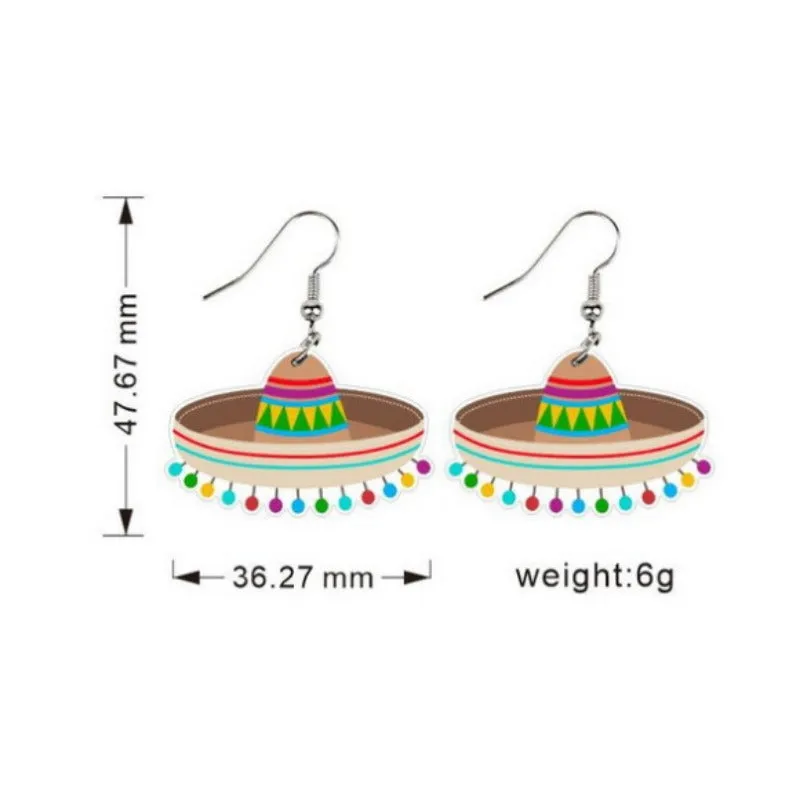 Wholesale Mexican May 5th Carnival Chili Rainbow Horse Wine Hat Skull Avocado Acrylic Earrings
