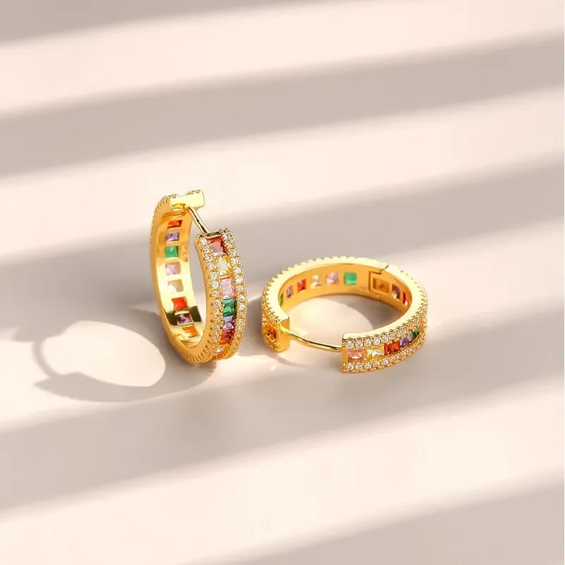 Wholesale Micro-inlaid Diamond Zircon Color Diamond Temperament Personality Simple Fashion High-end Copper Earrings