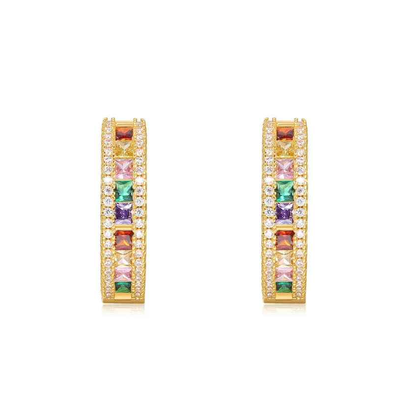 Wholesale Micro-inlaid Diamond Zircon Color Diamond Temperament Personality Simple Fashion High-end Copper Earrings
