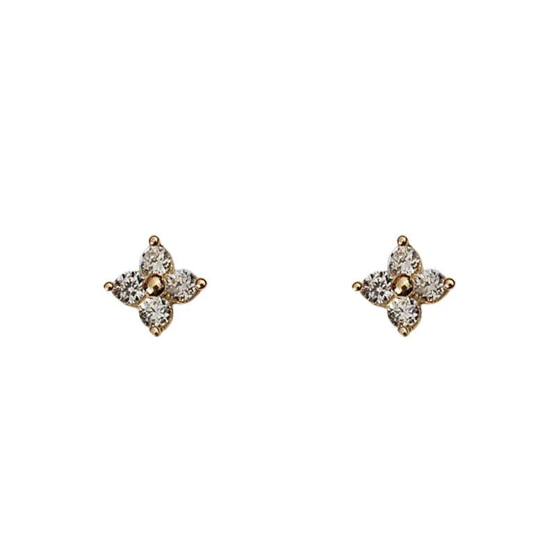 Wholesale Mini  Four-leaf Clover Simple Silver Ear Studs