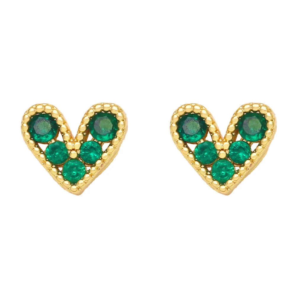 Wholesale Mini Zircon Heart Copper Ear Studs