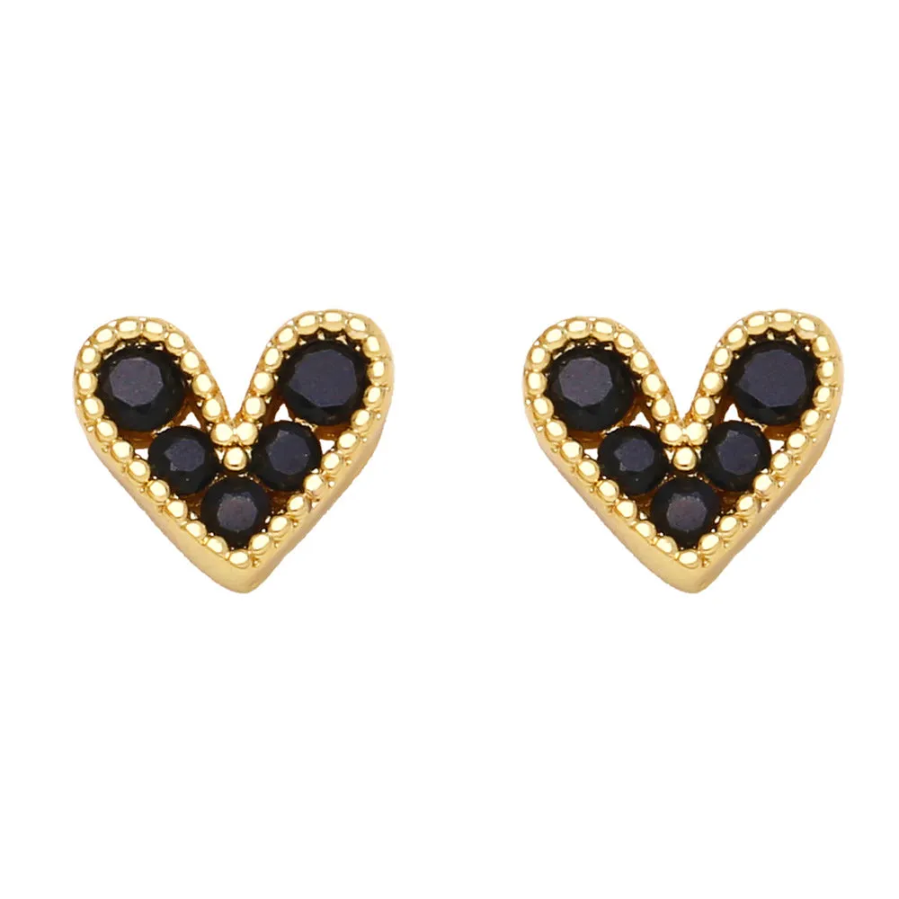 Wholesale Mini Zircon Heart Copper Ear Studs