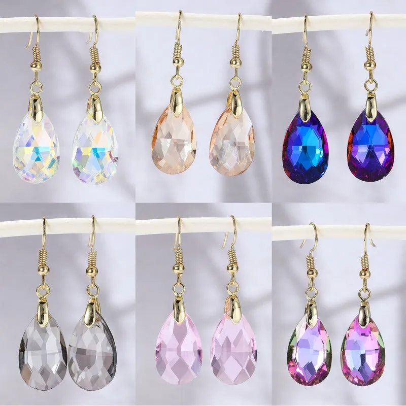 Wholesale Mother's Day Long Crystal Light Luxury High-end Colorful Crystal Water Drop Earrings