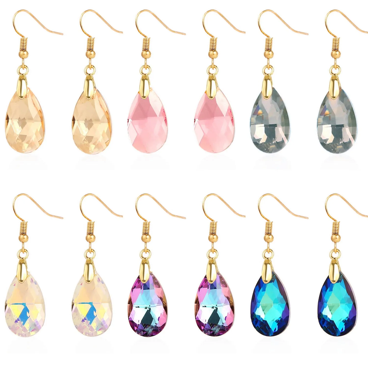 Wholesale Mother's Day Long Crystal Light Luxury High-end Colorful Crystal Water Drop Earrings