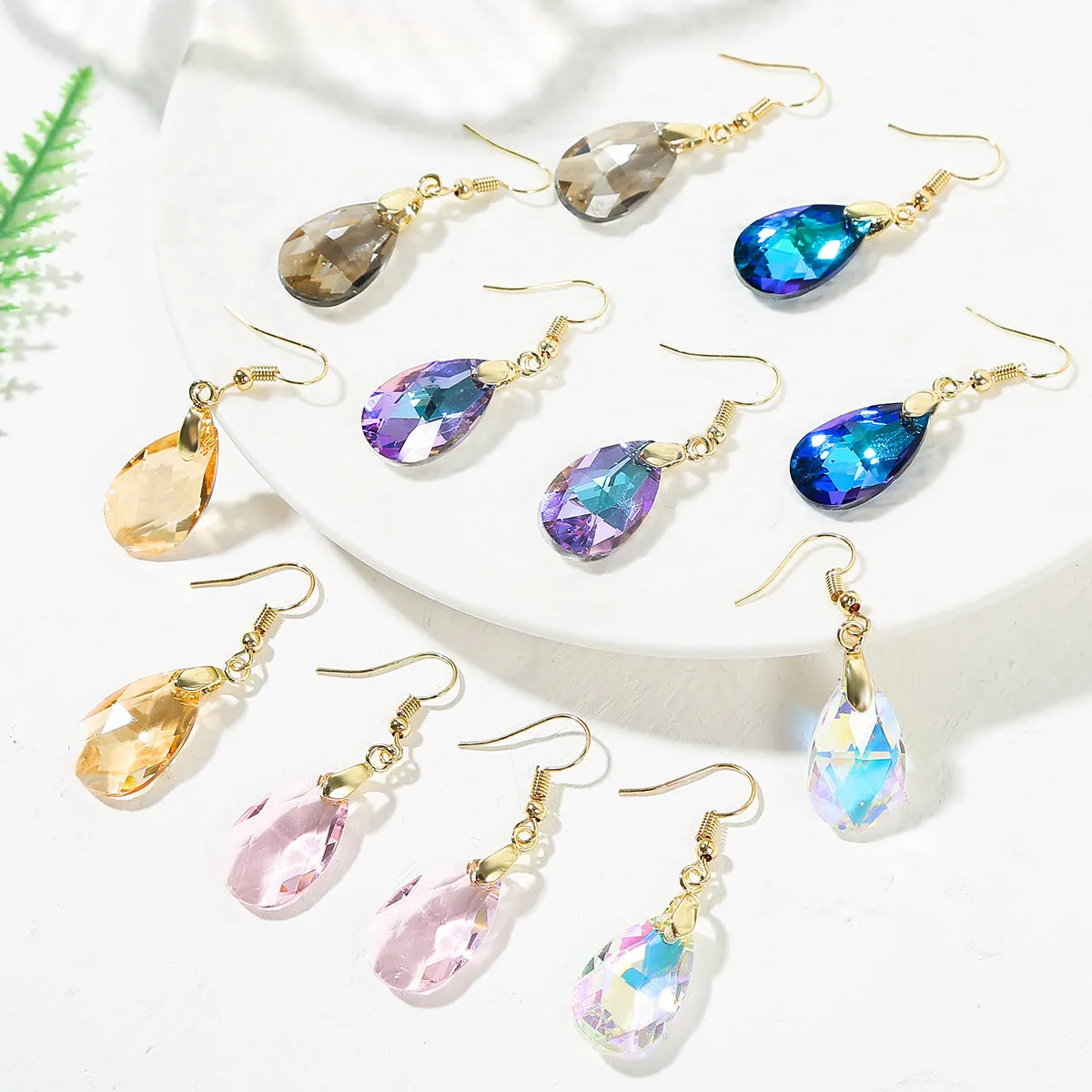 Wholesale Mother's Day Long Crystal Light Luxury High-end Colorful Crystal Water Drop Earrings