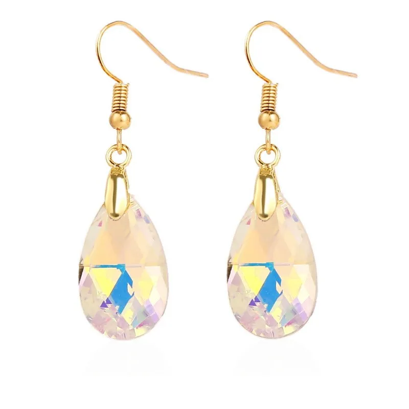 Wholesale Mother's Day Long Crystal Light Luxury High-end Colorful Crystal Water Drop Earrings