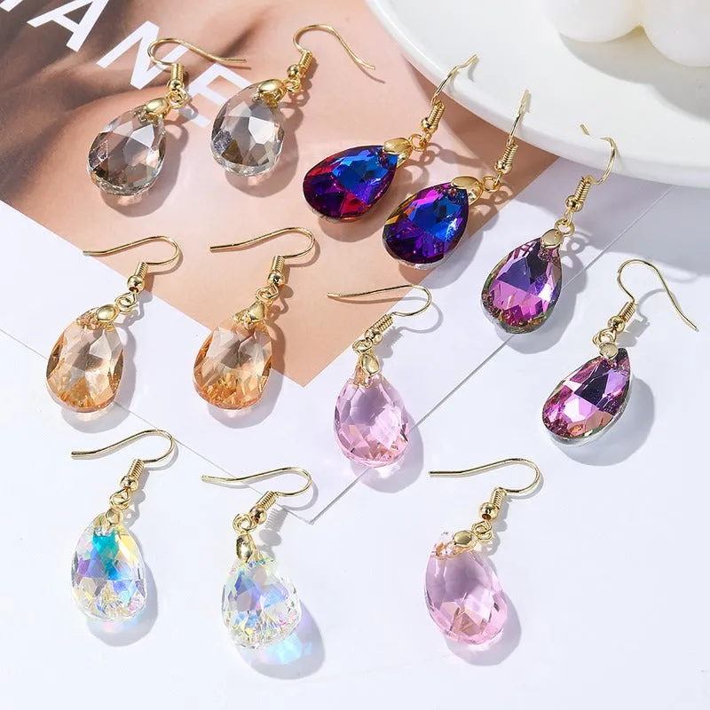 Wholesale Mother's Day Long Crystal Light Luxury High-end Colorful Crystal Water Drop Earrings