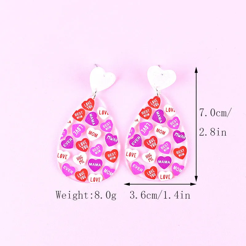 Wholesale Mother's Day Love MOM Letter Women's Heart Shaped Gift LOVE Earrings