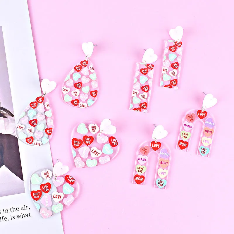 Wholesale Mother's Day Love MOM Letter Women's Heart Shaped Gift LOVE Earrings