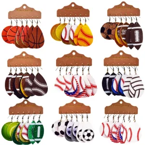 Wholesale Multi-layer Leather Earrings Rugby Football Leather Earrings Combination Leather Earrings