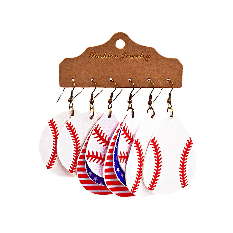 Wholesale Multi-layer Leather Earrings Rugby Football Leather Earrings Combination Leather Earrings