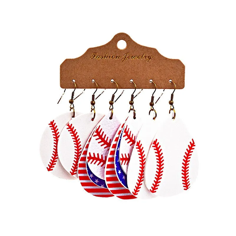 Wholesale Multi-layer Leather Earrings Rugby Football Leather Earrings Combination Leather Earrings