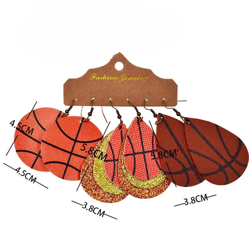 Wholesale Multi-layer Leather Earrings Rugby Football Leather Earrings Combination Leather Earrings