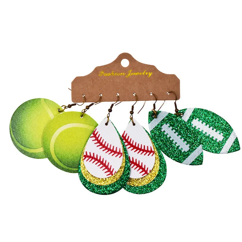 Wholesale Multi-layer Leather Earrings Rugby Football Leather Earrings Combination Leather Earrings
