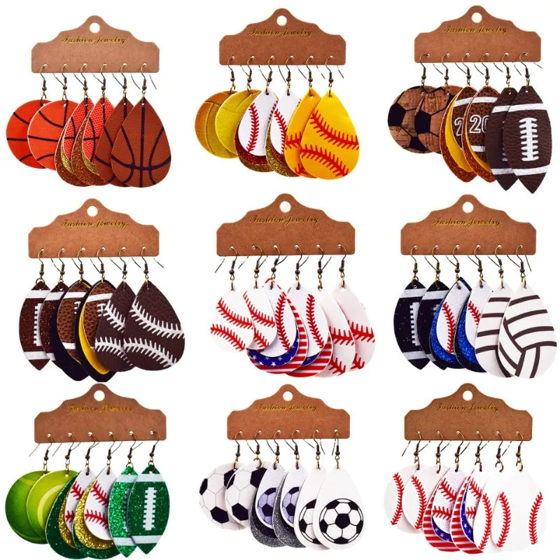 Wholesale Multi-layer Leather Earrings Rugby Football Leather Earrings Combination Leather Earrings