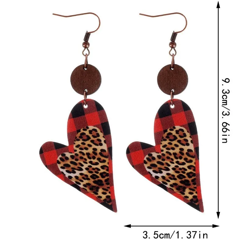 Wholesale Multiple Heart Pattern Valentine's Day Leopard Print Leather Earrings