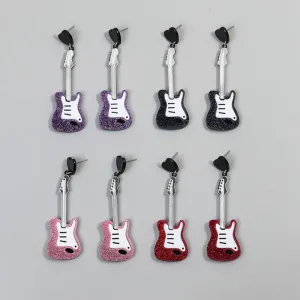 Wholesale Music Festival Musical Instruments Rainbow Guitar Fashion Personality Carnival Night Earrings