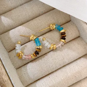 Wholesale Natural Stone Beads Gold-plated Silver Needle Earrings