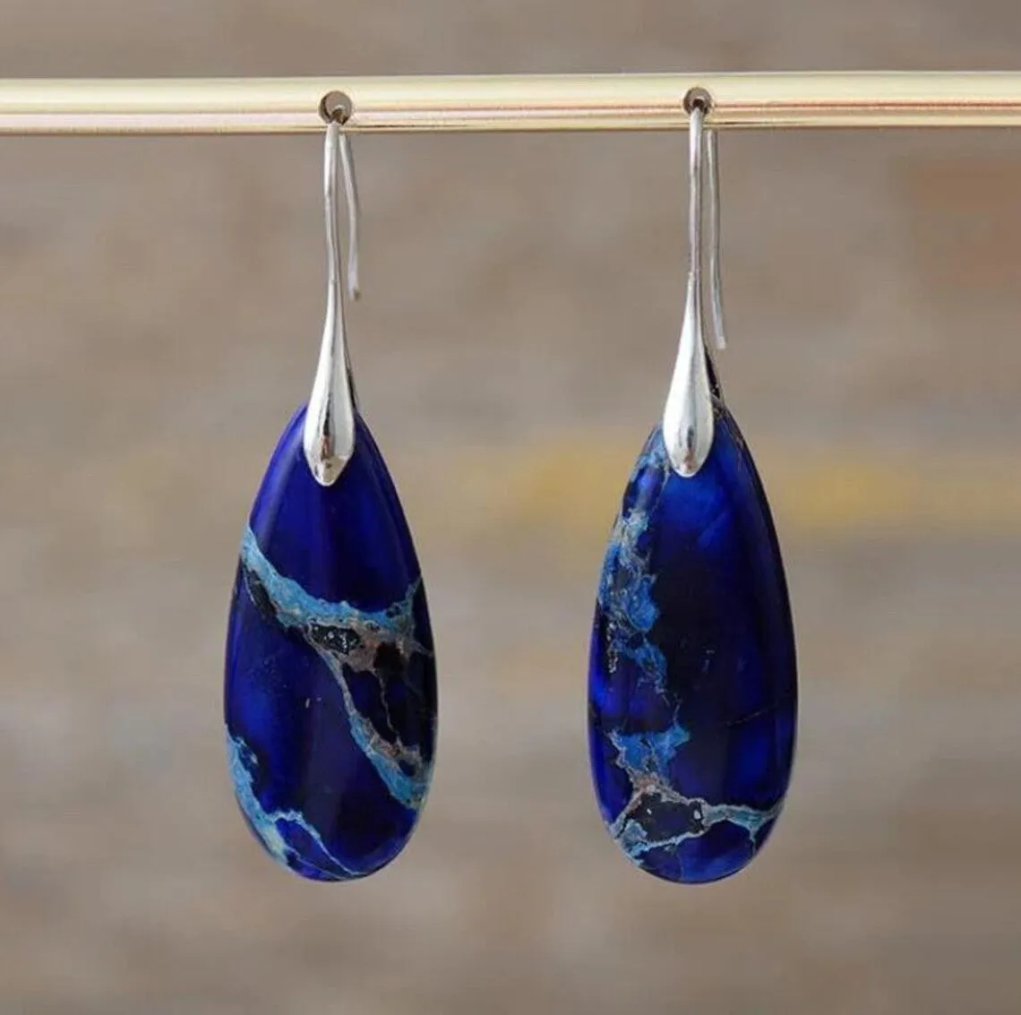 Wholesale Natural Stone Earrings Purple Emperor Stone Pendant Earrings