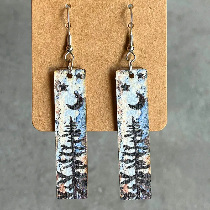 Wholesale Natural Texture Color Simple Night Forest Wood Bar Earrings