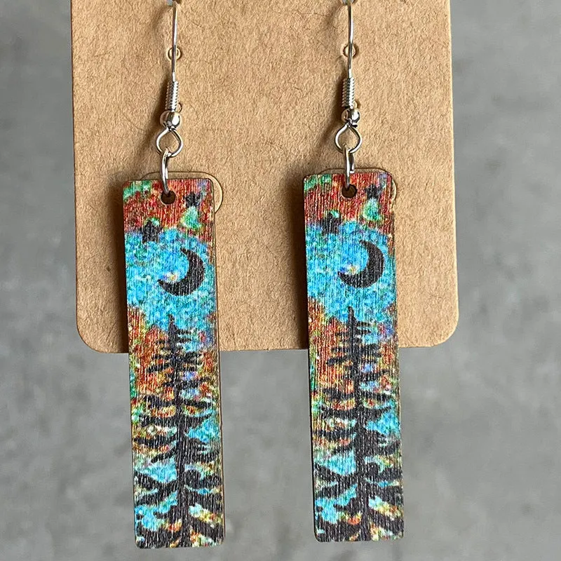 Wholesale Natural Texture Color Simple Night Forest Wood Bar Earrings