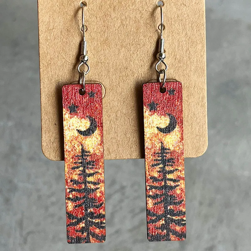 Wholesale Natural Texture Color Simple Night Forest Wood Bar Earrings