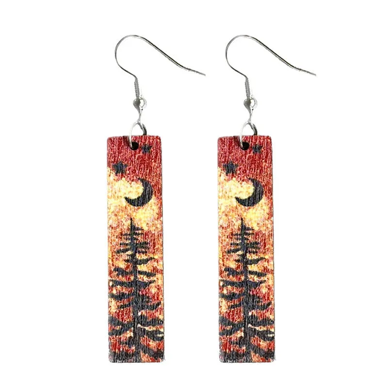 Wholesale Natural Texture Color Simple Night Forest Wood Bar Earrings