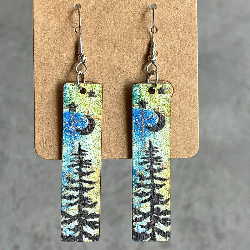 Wholesale Natural Texture Color Simple Night Forest Wood Bar Earrings