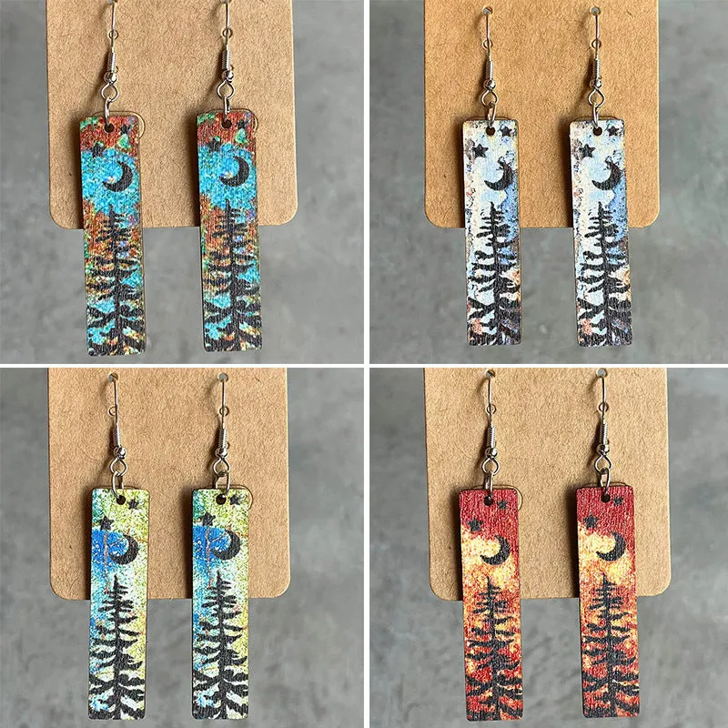 Wholesale Natural Texture Color Simple Night Forest Wood Bar Earrings