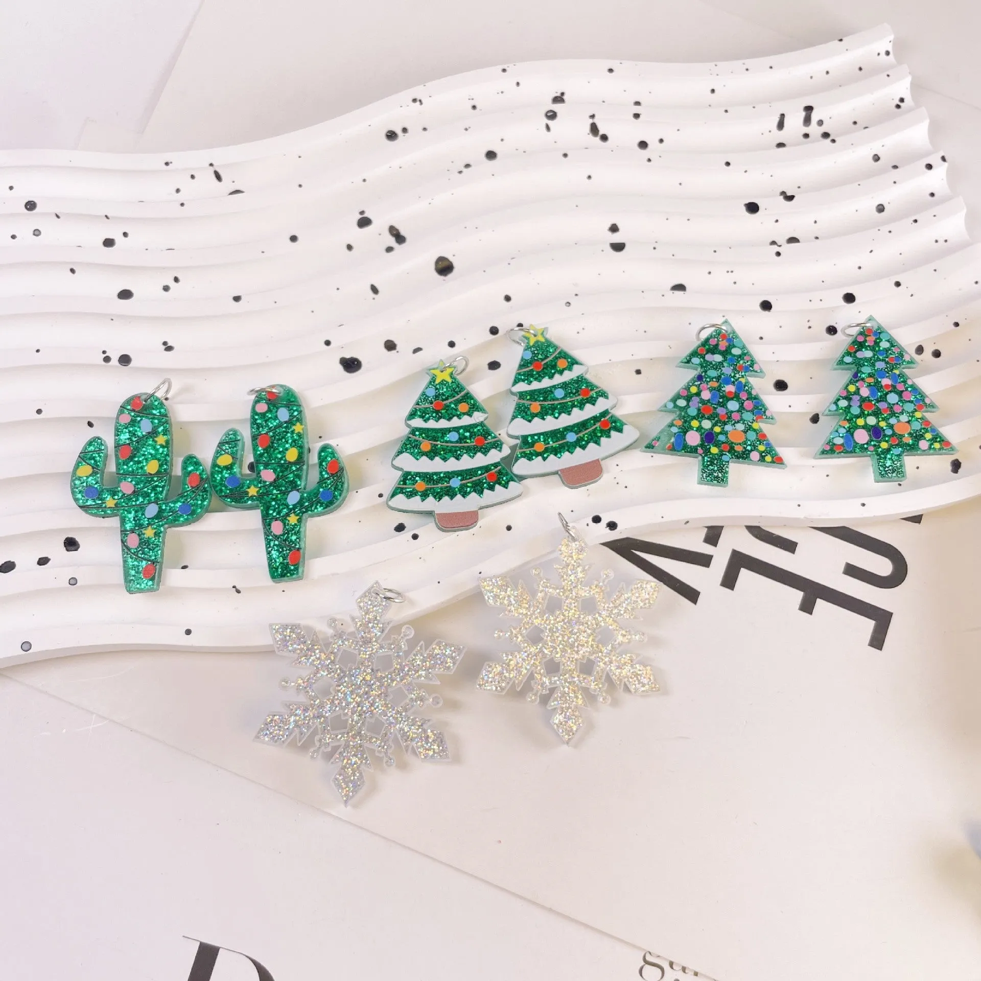 Wholesale New Acrylic Christmas Tree Cactus Snowflake DIY Earrings Pendant