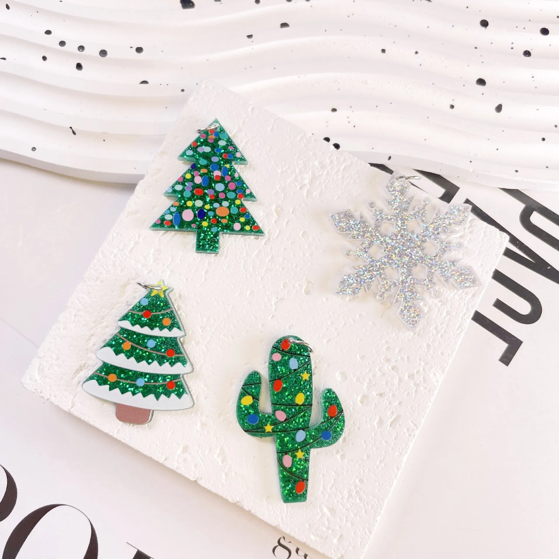 Wholesale New Acrylic Christmas Tree Cactus Snowflake DIY Earrings Pendant