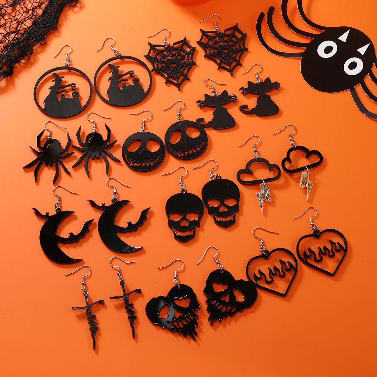Wholesale New Acrylic Pumpkin Bat Cut-out Earrings for Halloween