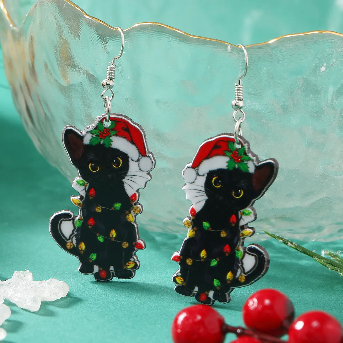Wholesale New Acrylic Reversible Retro Fashion Halloween Socks Black Cat Earrings