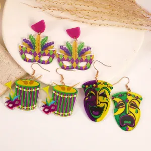 Wholesale New Carnival Acrylic Shiny Exaggerated Mask Cry and Laugh Emoji Fashion Holiday Earrings