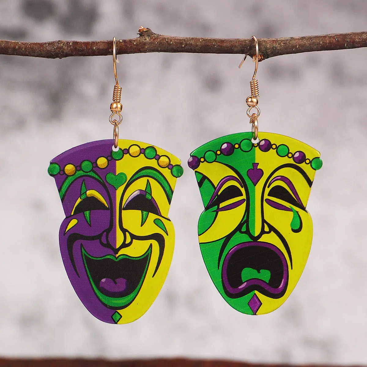 Wholesale New Carnival Acrylic Shiny Exaggerated Mask Cry and Laugh Emoji Fashion Holiday Earrings