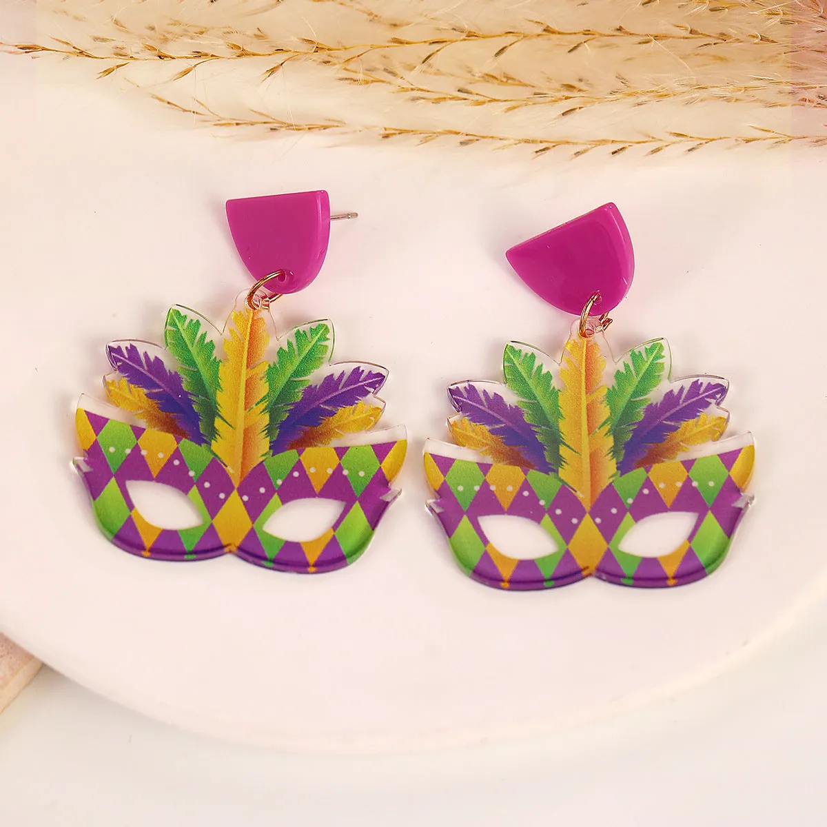 Wholesale New Carnival Acrylic Shiny Exaggerated Mask Cry and Laugh Emoji Fashion Holiday Earrings