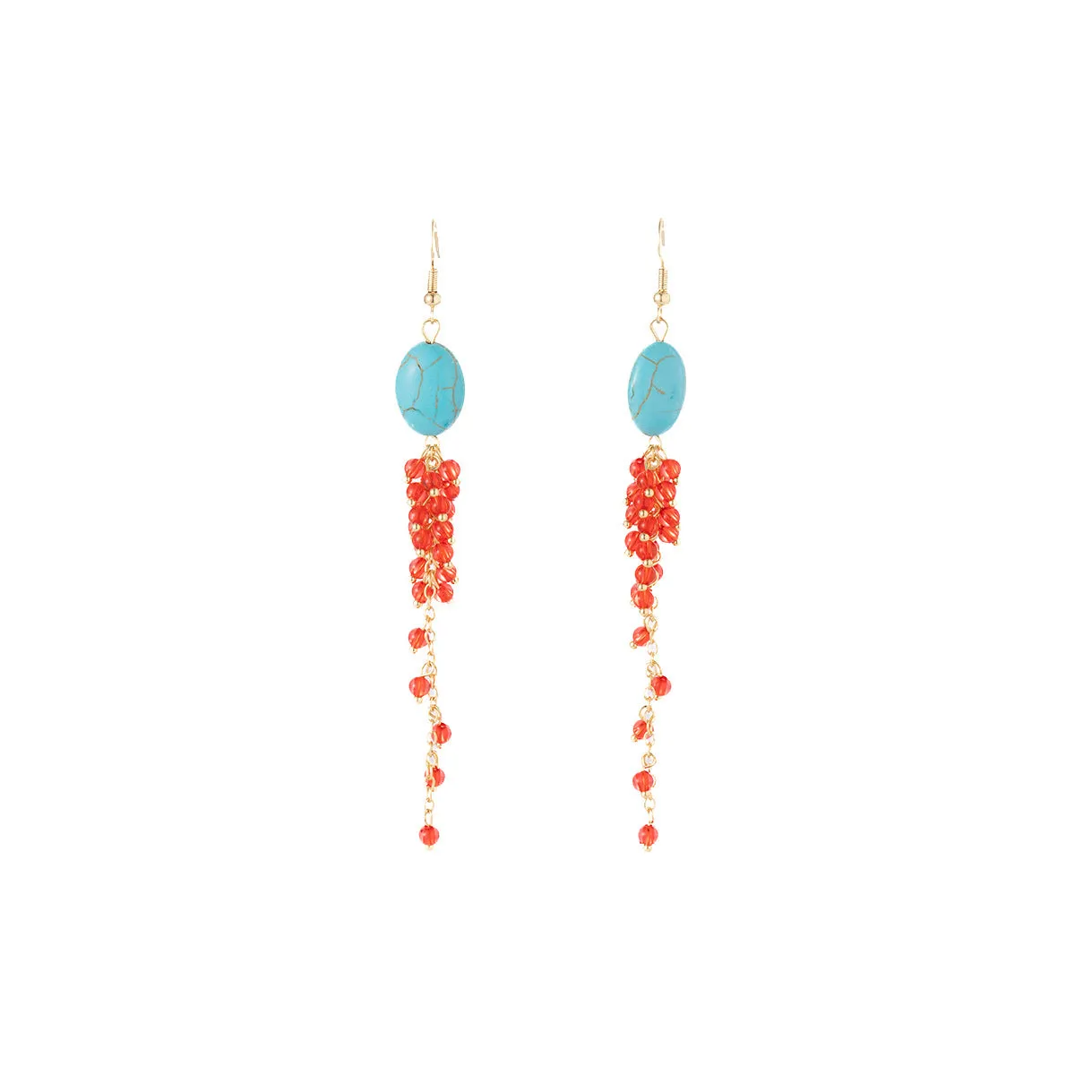 Wholesale New Chinese style long tassel earrings oval turquoise earrings