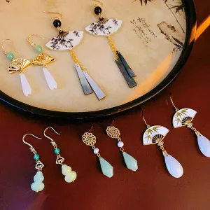 Wholesale New Chinese Style Lotus Fan Butterfly Pearl Tassel Temperament Fashion Niche High-end Earrings