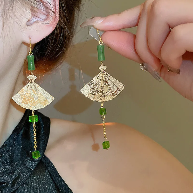 Wholesale New Chinese Style Lotus Fan Butterfly Pearl Tassel Temperament Fashion Niche High-end Earrings