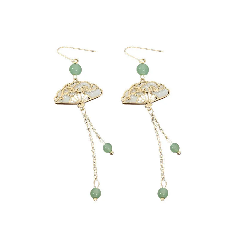 Wholesale New Chinese Style Lotus Fan Butterfly Pearl Tassel Temperament Fashion Niche High-end Earrings